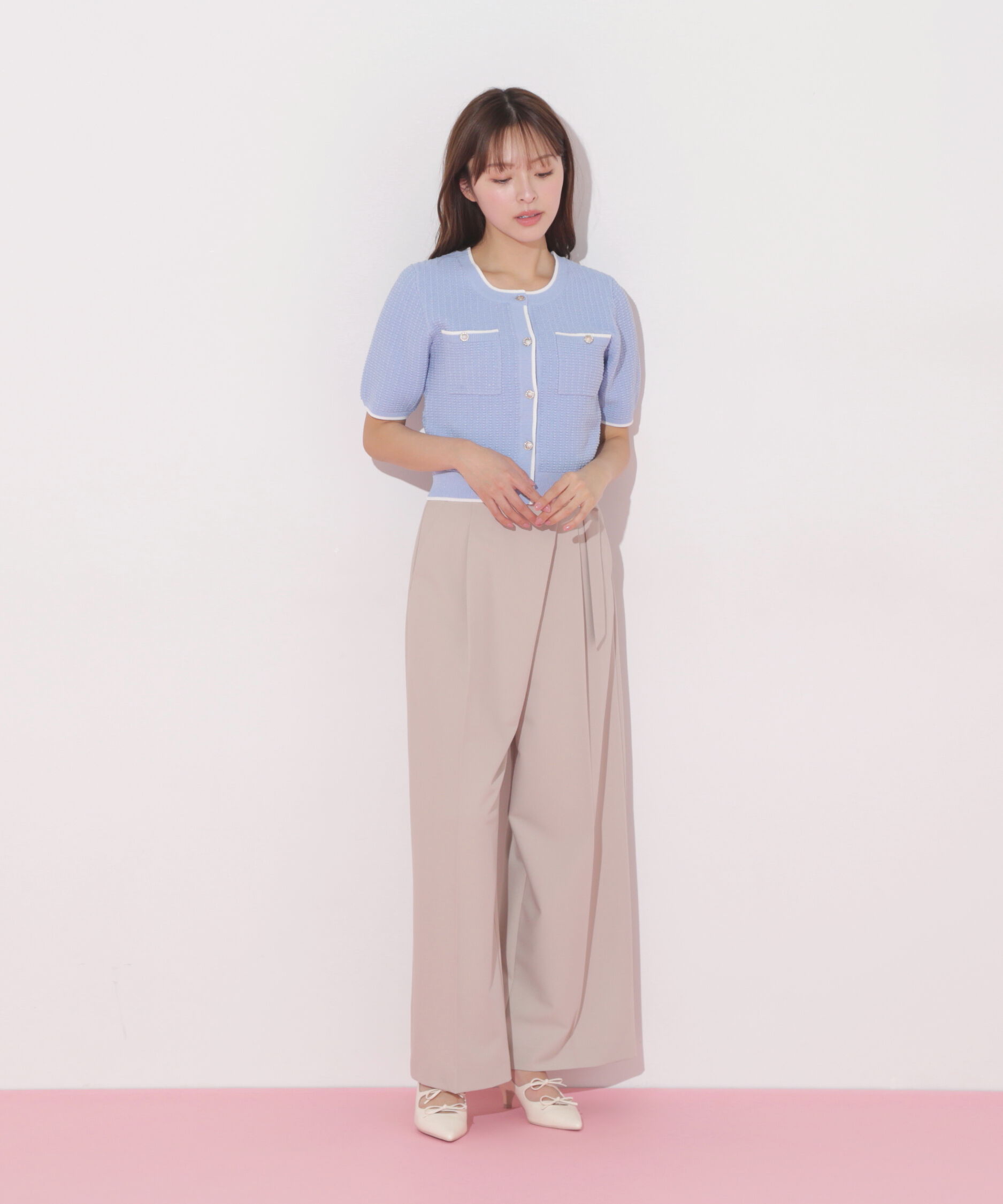  「半袖ツイードニットカーディガン」|ニット・セーター|