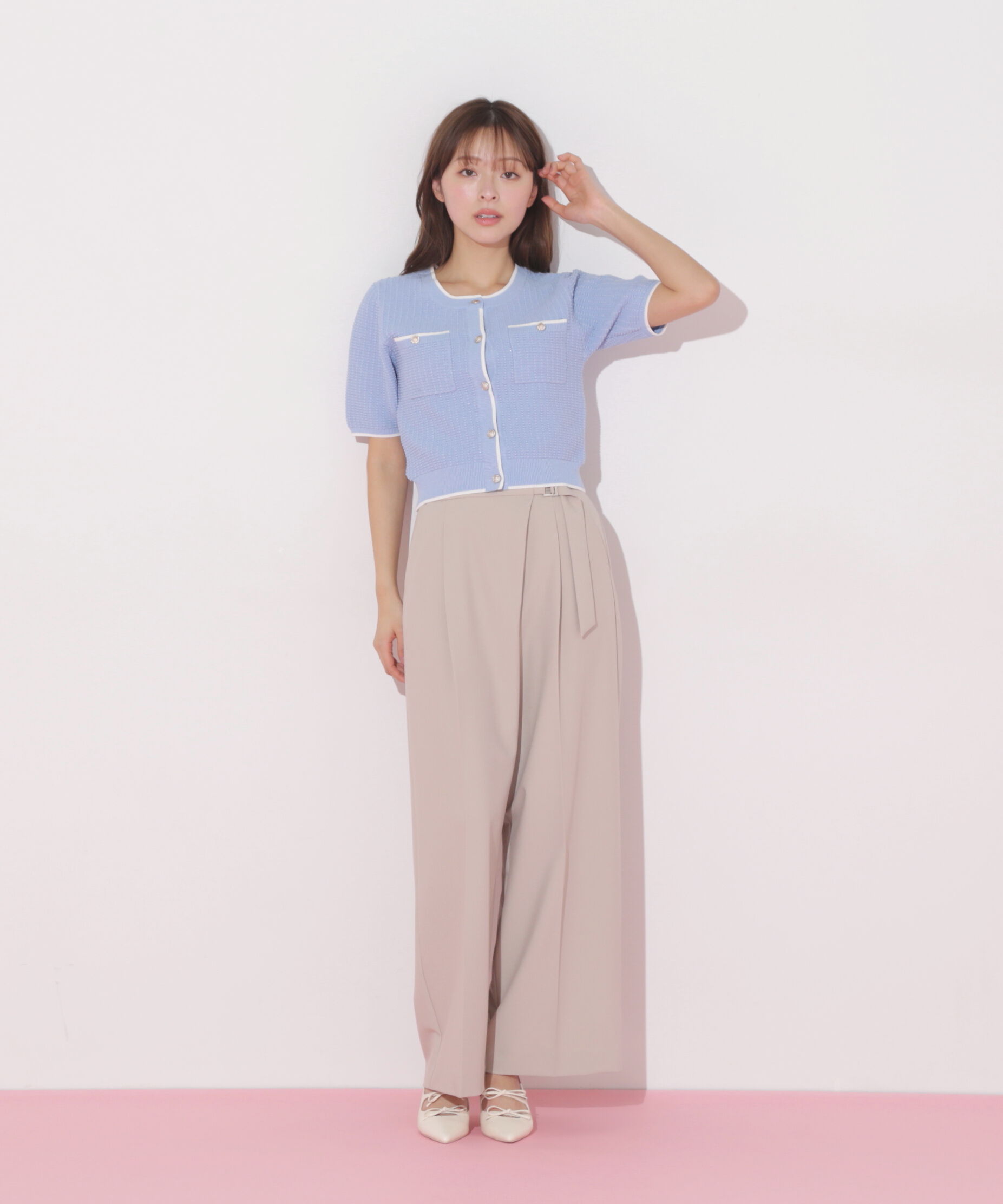  「半袖ツイードニットカーディガン」|ニット・セーター|