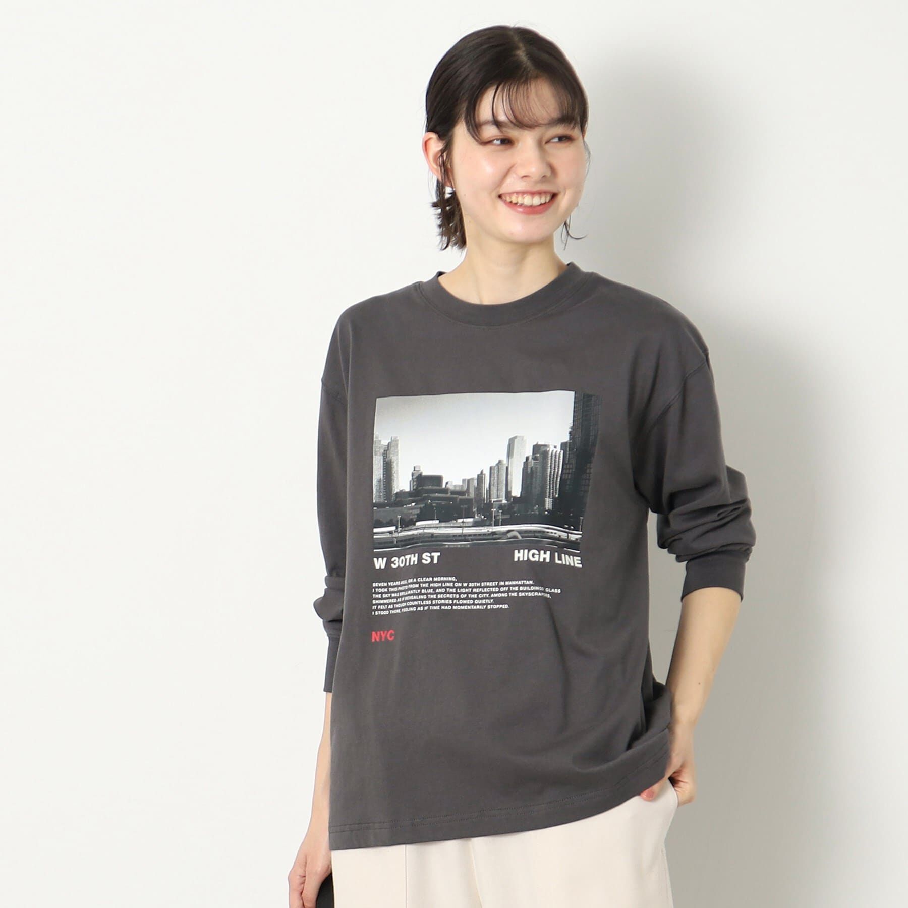 Dessin「【ユニセックス・洗える】フォトプリントロングスリーブTシャツ」|Tシャツ・カットソー|チャコールグレー(0