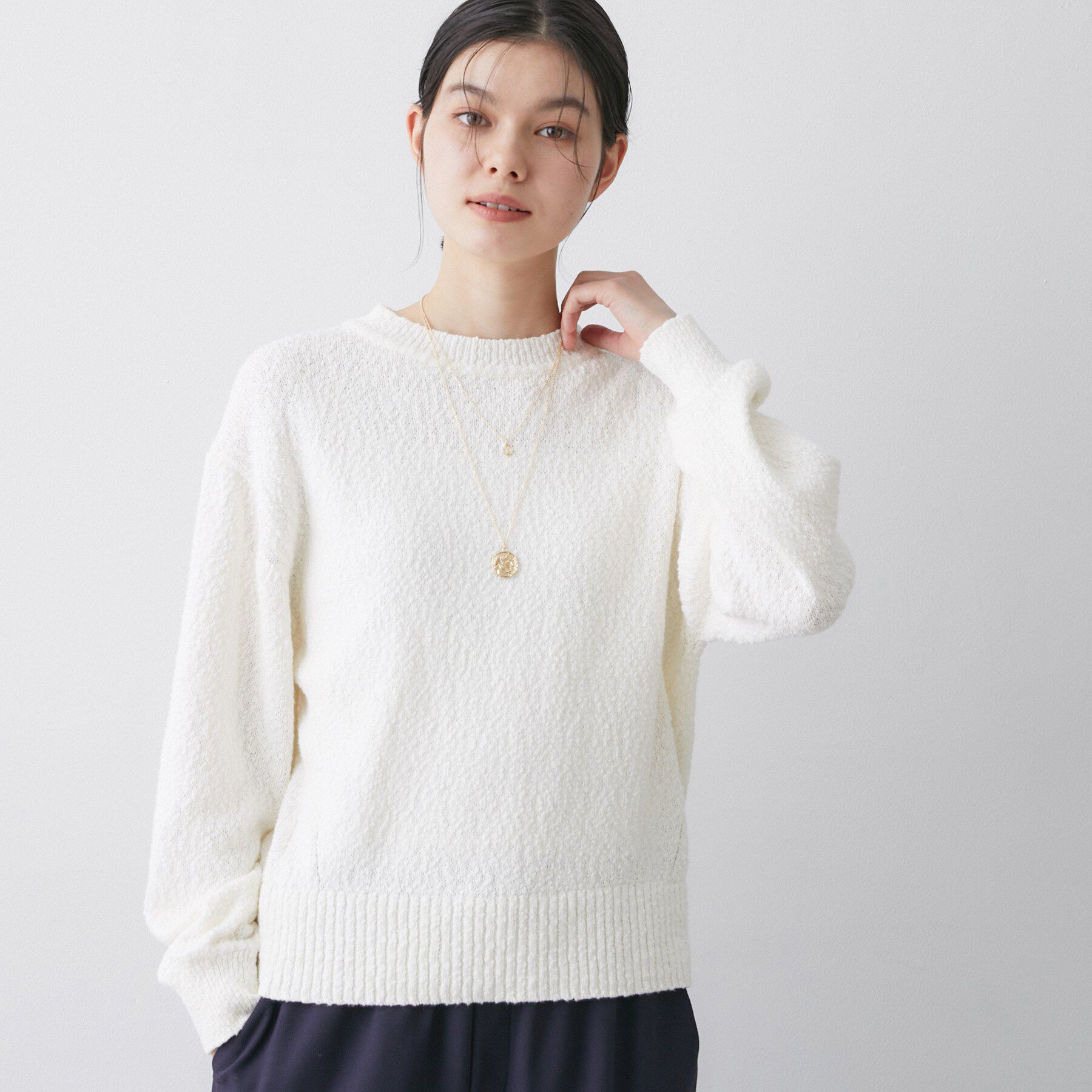 Dessin「【洗える】ローゲージコットンニット」|ニット・セーター|ホワイト(002)