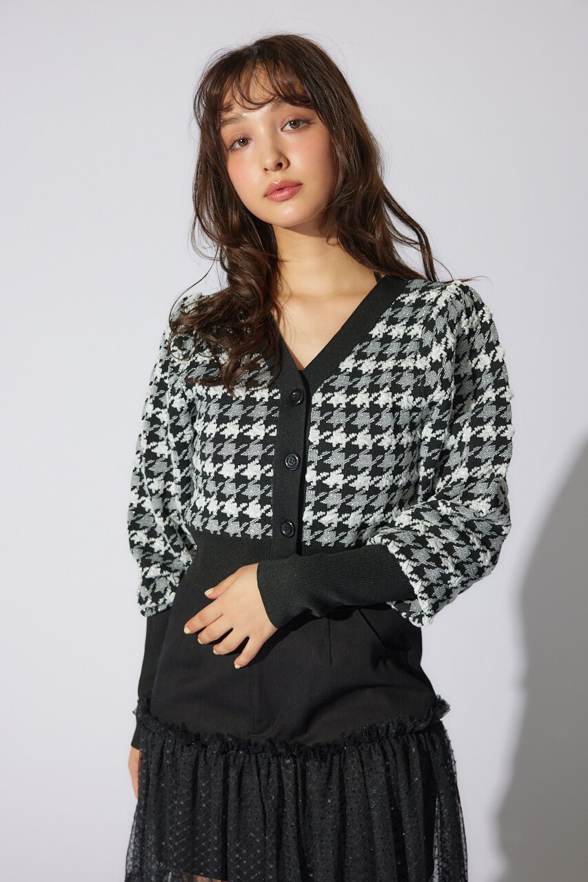 rienda「2WAYチェックパターンニットカーディガントップス」|ニット・セーター|