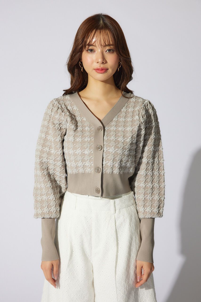 rienda「2WAYチェックパターンニットカーディガントップス」|ニット・セーター|