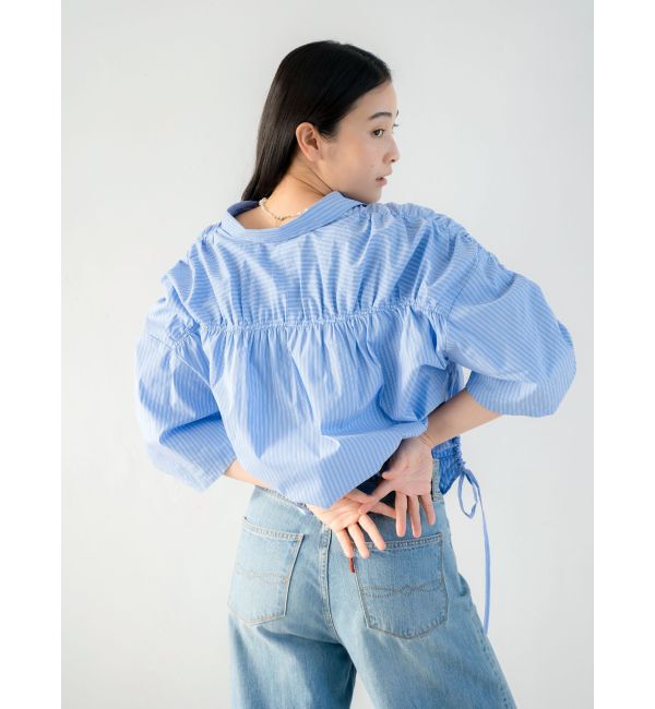Ungrid「ギャザーデザインハーフスリーブシャツ」|シャツ・ブラウス|
