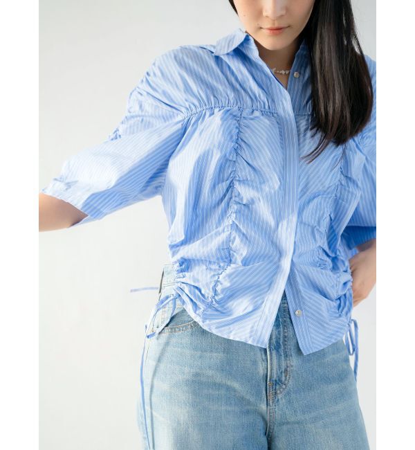 Ungrid「ギャザーデザインハーフスリーブシャツ」|シャツ・ブラウス|