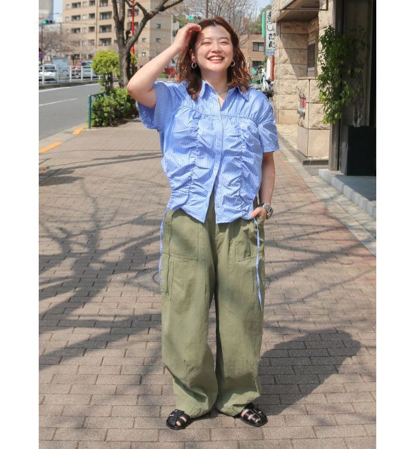 Ungrid「ギャザーデザインハーフスリーブシャツ」|シャツ・ブラウス|