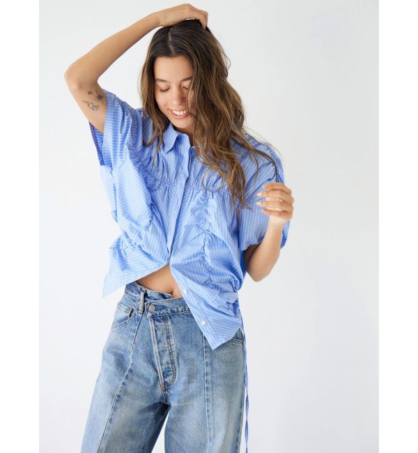 Ungrid「ギャザーデザインハーフスリーブシャツ」|シャツ・ブラウス|