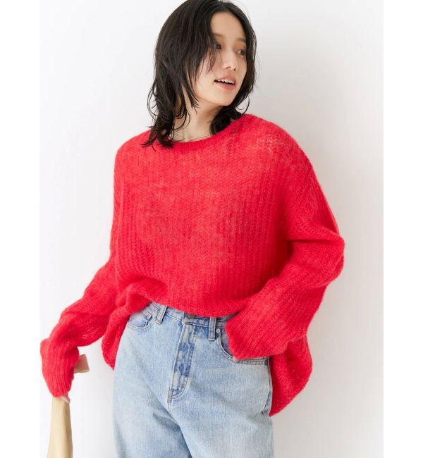 Ungrid「アルパカ混透かし編みニット」|ニット・セーター|レッド