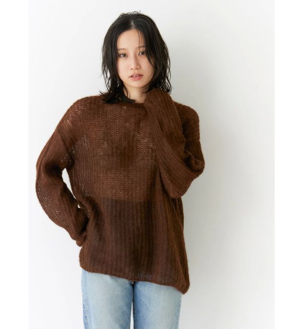 Ungrid「アルパカ混透かし編みニット」|ニット・セーター|ブラウン