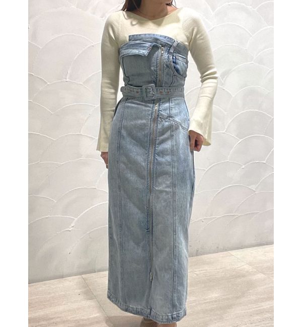 LAGUNAMOON「デニムアシンメトリーZIPベアワンピース」|ワンピース|