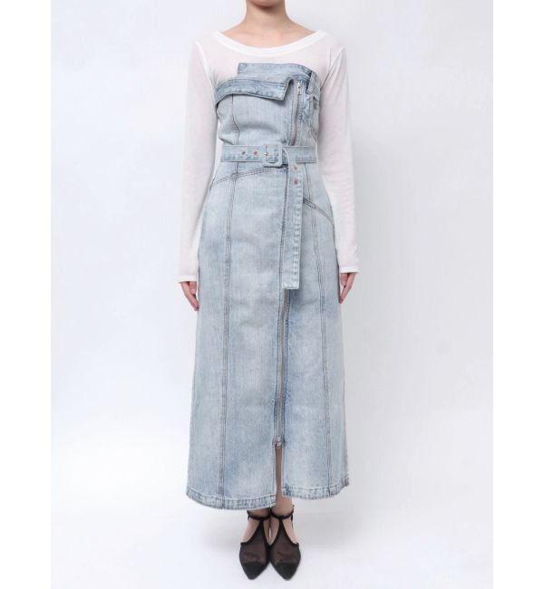 LAGUNAMOON「デニムアシンメトリーZIPベアワンピース」|ワンピース|