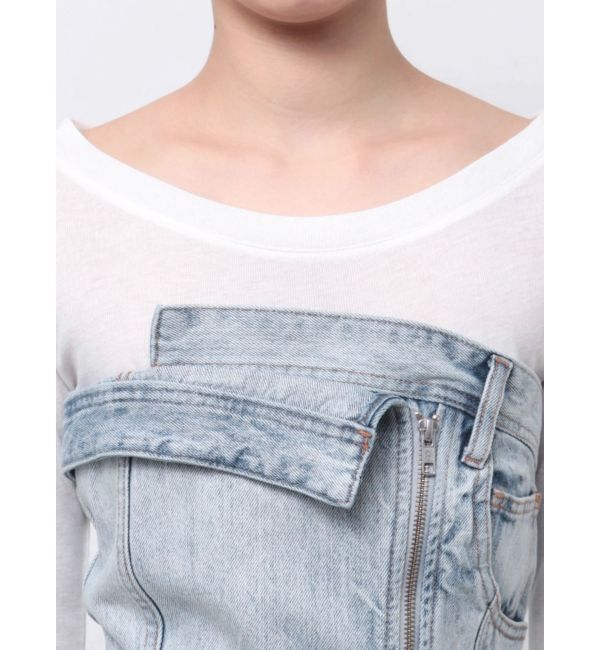 LAGUNAMOON「デニムアシンメトリーZIPベアワンピース」|ワンピース|