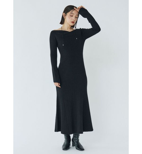 LAGUNAMOON「アシンメトリーネックフレアニットワンピース」|ワンピース|