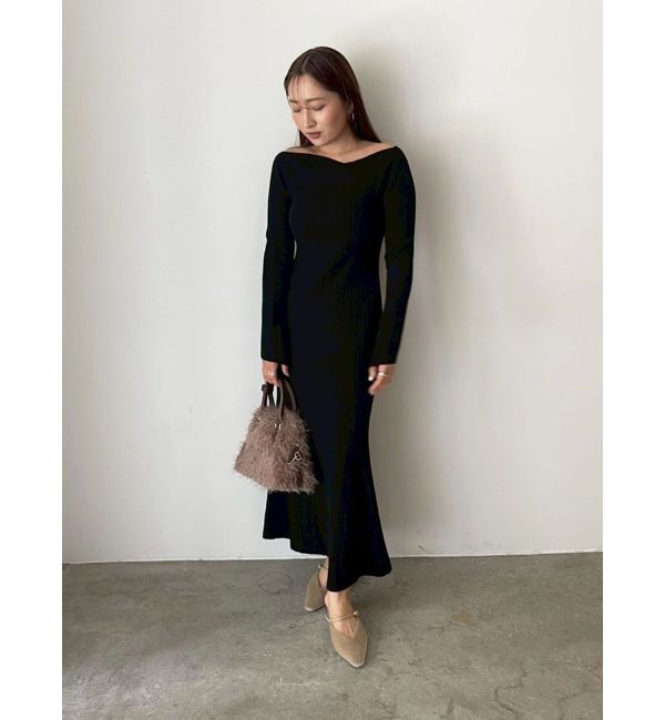 LAGUNAMOON「アシンメトリーネックフレアニットワンピース」|ワンピース|