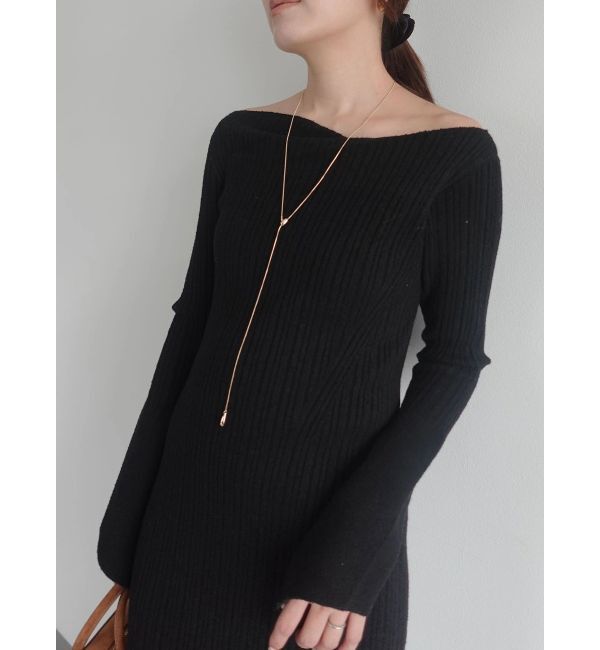 LAGUNAMOON「アシンメトリーネックフレアニットワンピース」|ワンピース|