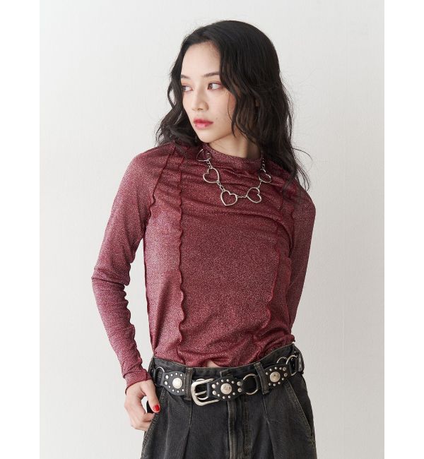 jouetie「ラメハイネックトップス」|Tシャツ・カットソー|レッド
