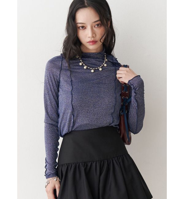 jouetie「ラメハイネックトップス」|Tシャツ・カットソー|ネイビー
