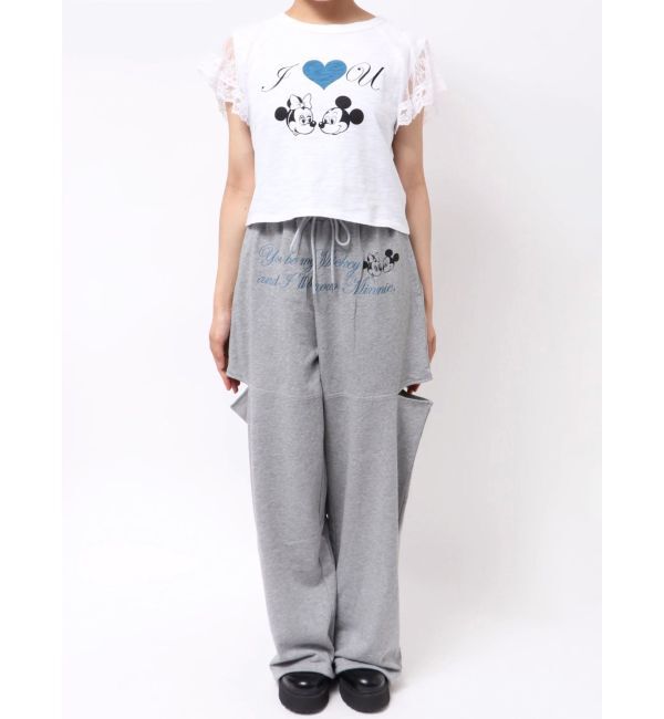 jouetie「【Mickey&Minnie】ILOVEレースリメイクトップス」|Tシャツ・カットソー|