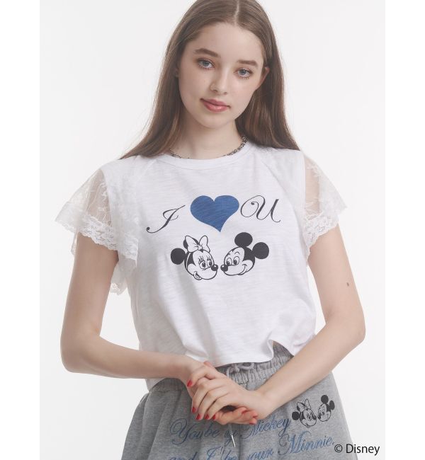 jouetie「【Mickey&Minnie】ILOVEレースリメイクトップス」|Tシャツ・カットソー|