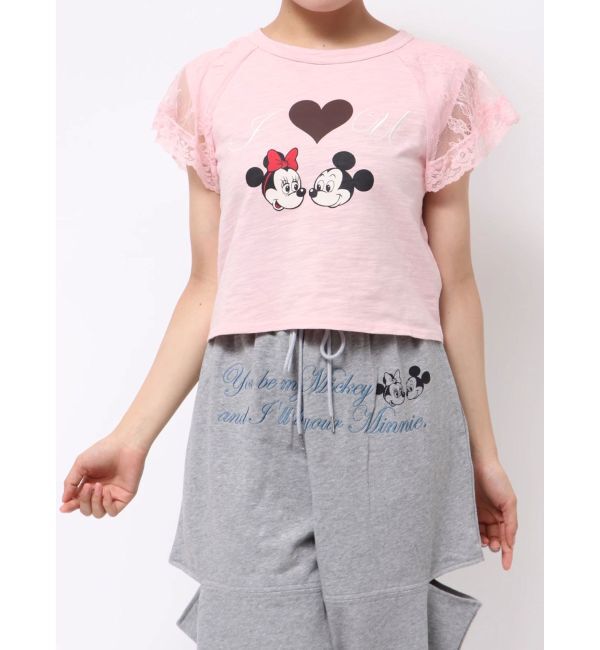 jouetie「【Mickey&Minnie】ILOVEレースリメイクトップス」|Tシャツ・カットソー|