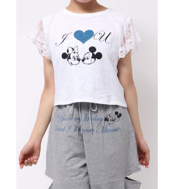 jouetie「【Mickey&Minnie】ILOVEレースリメイクトップス」|Tシャツ・カットソー|