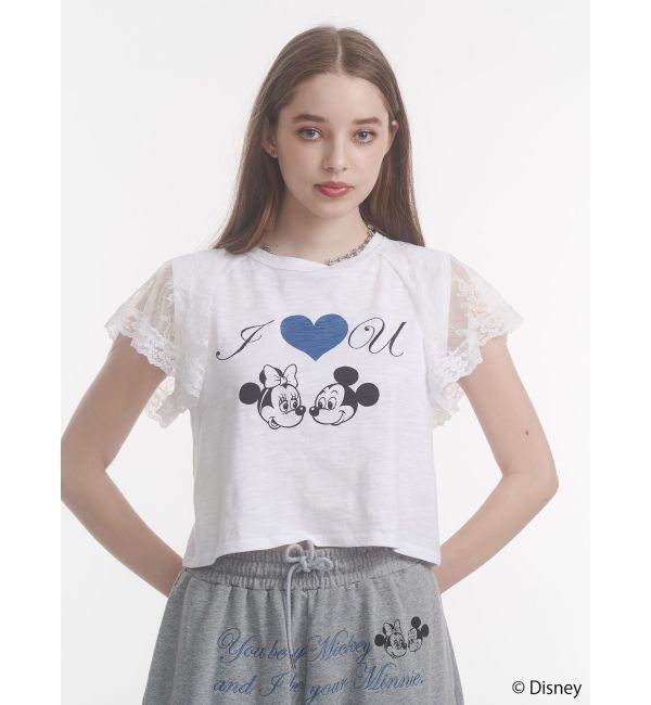 jouetie「【Mickey&Minnie】ILOVEレースリメイクトップス」|Tシャツ・カットソー|