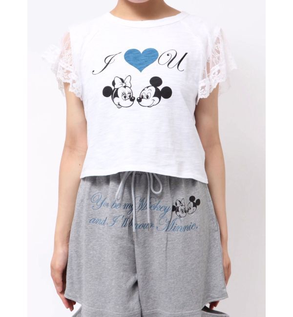 jouetie「【Mickey&Minnie】ILOVEレースリメイクトップス」|Tシャツ・カットソー|