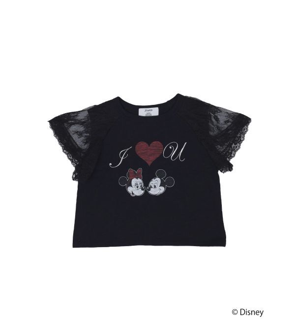 jouetie「【Mickey&Minnie】ILOVEレースリメイクトップス」|Tシャツ・カットソー|ブラック