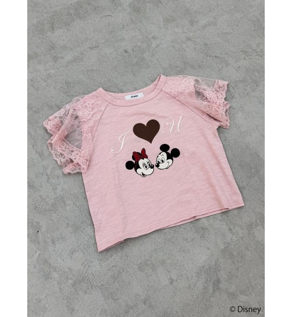 jouetie「【Mickey&Minnie】ILOVEレースリメイクトップス」|Tシャツ・カットソー|ピンク