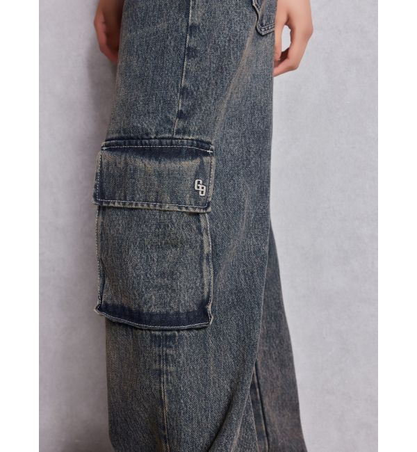 GYDA「ハイウエスト CUT OUT CARGOワイトデニムパンツ」|デニム|