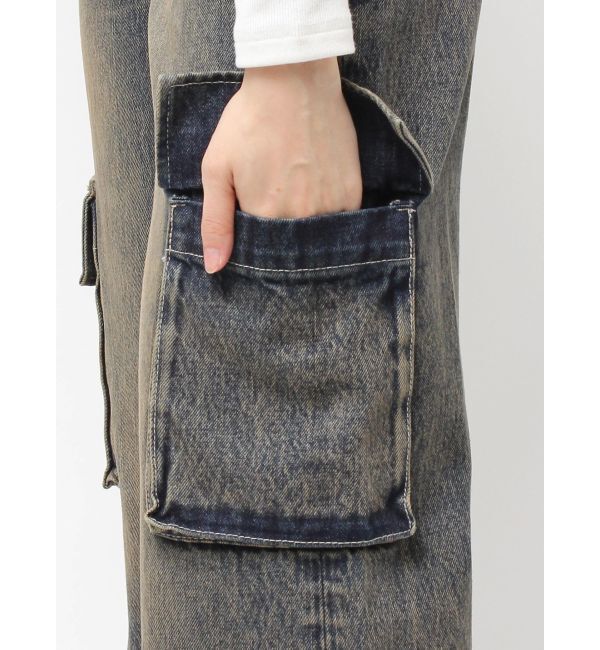 GYDA「ハイウエスト CUT OUT CARGOワイトデニムパンツ」|デニム|