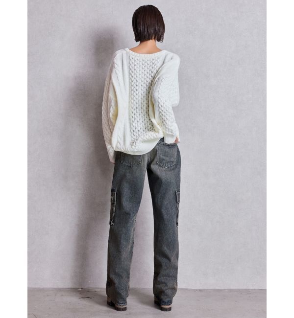 GYDA「ハイウエスト CUT OUT CARGOワイトデニムパンツ」|デニム|