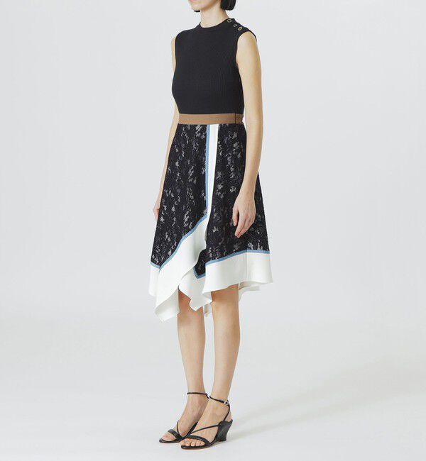  「【手洗い可】レースカラーブロックワンピース」|ワンピース|