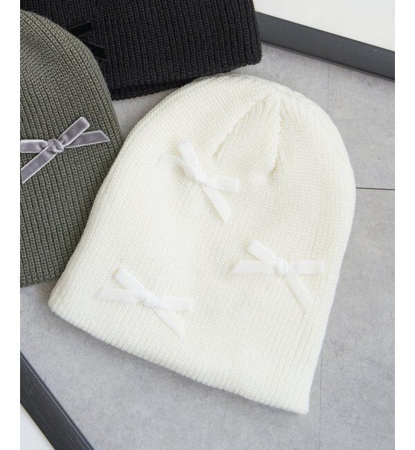 VENCE share style「ベロアリボンニット帽」|ニット帽|ホワイト