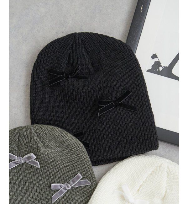 VENCE share style「ベロアリボンニット帽」|ニット帽|ブラック
