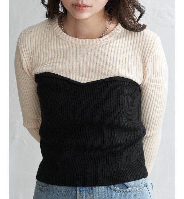 VENCE share style「ウールライクビスチェ見え配色プルオーバー」|タンクトップ|