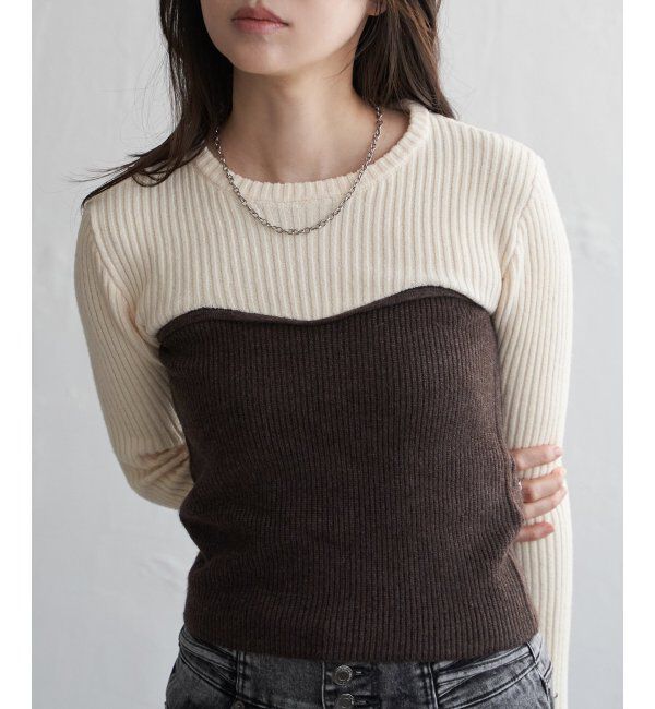 VENCE share style「ウールライクビスチェ見え配色プルオーバー」|タンクトップ|