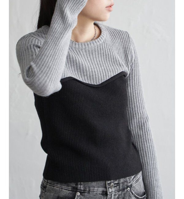 VENCE share style「ウールライクビスチェ見え配色プルオーバー」|タンクトップ|