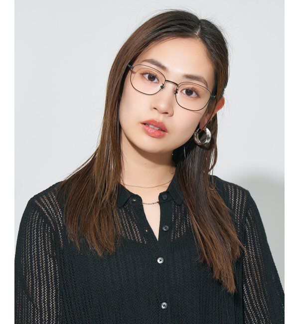  「ウェリントン型 メガネ | チタン 軽量 メタルフレーム レディース 大人可愛い レンズ交換券付」|メガネ|ブラック系その他
