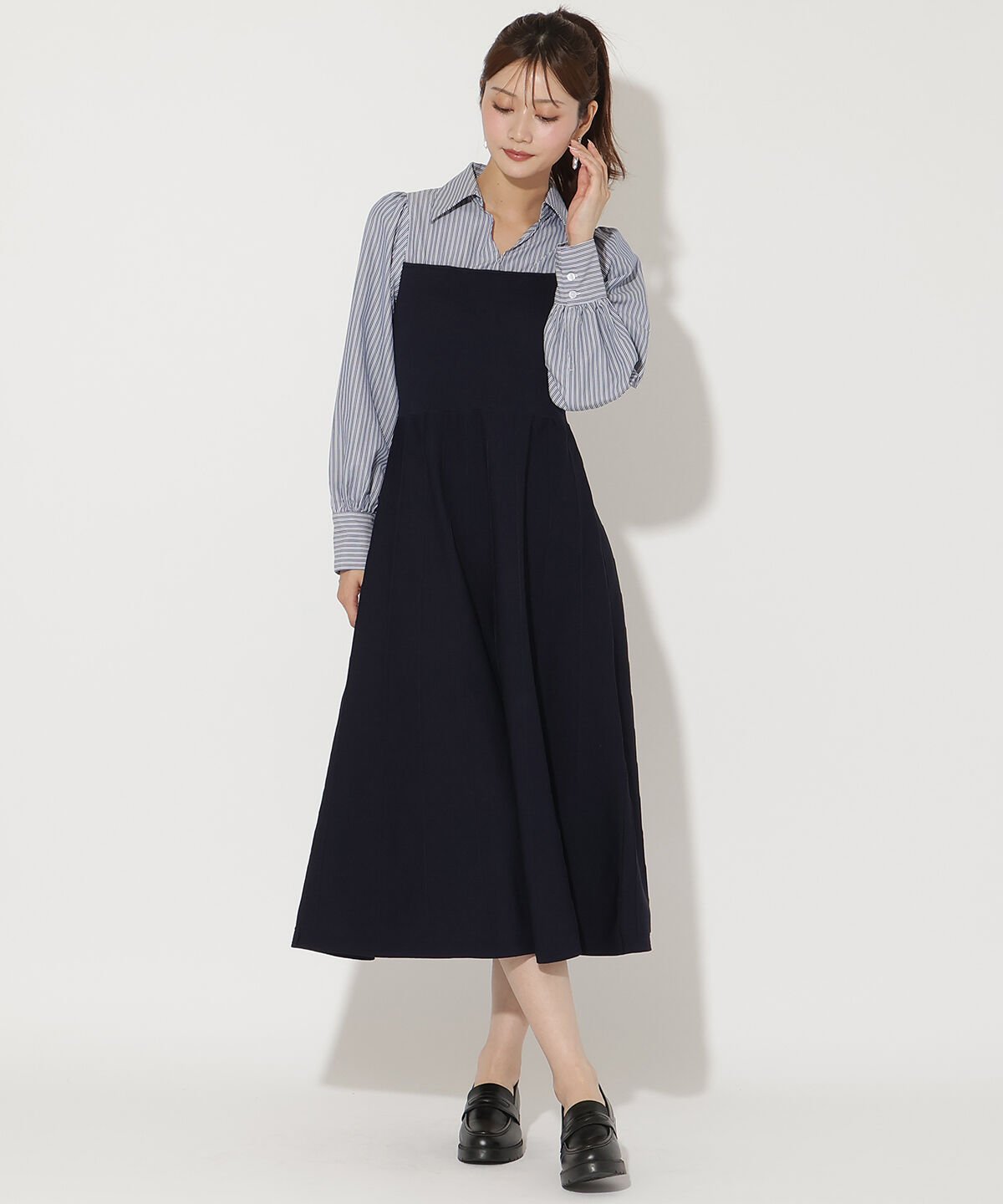 アンドクチュール「ニットビスチェ風スキッパーワンピース」|ワンピース|