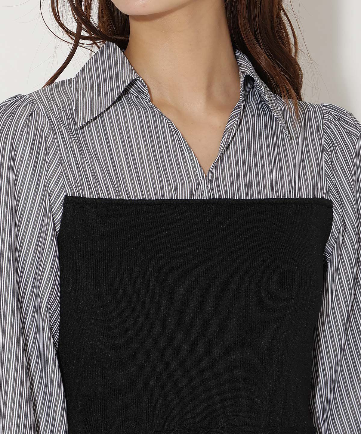 アンドクチュール「ニットビスチェ風スキッパーワンピース」|ワンピース|