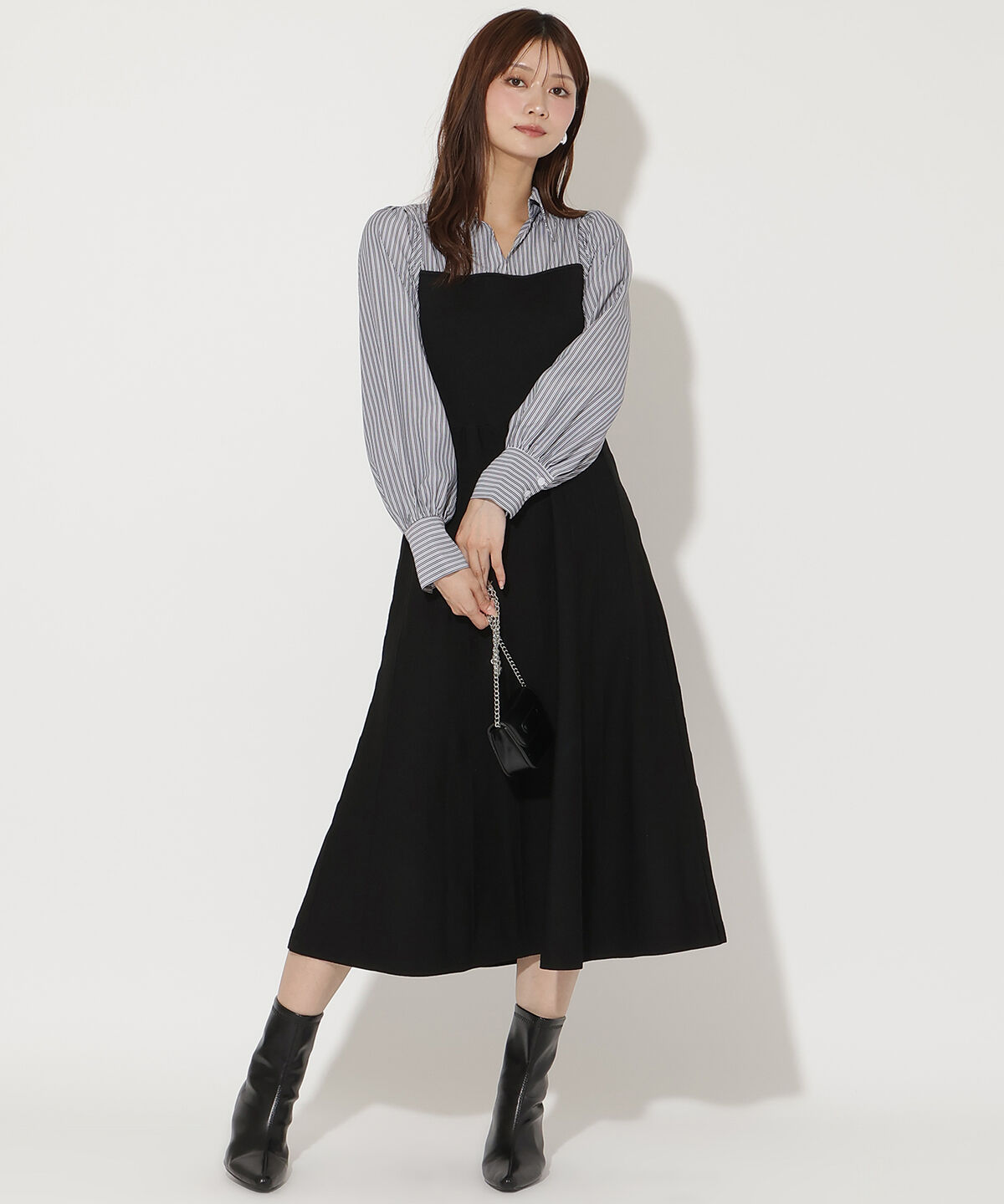 アンドクチュール「ニットビスチェ風スキッパーワンピース」|ワンピース|