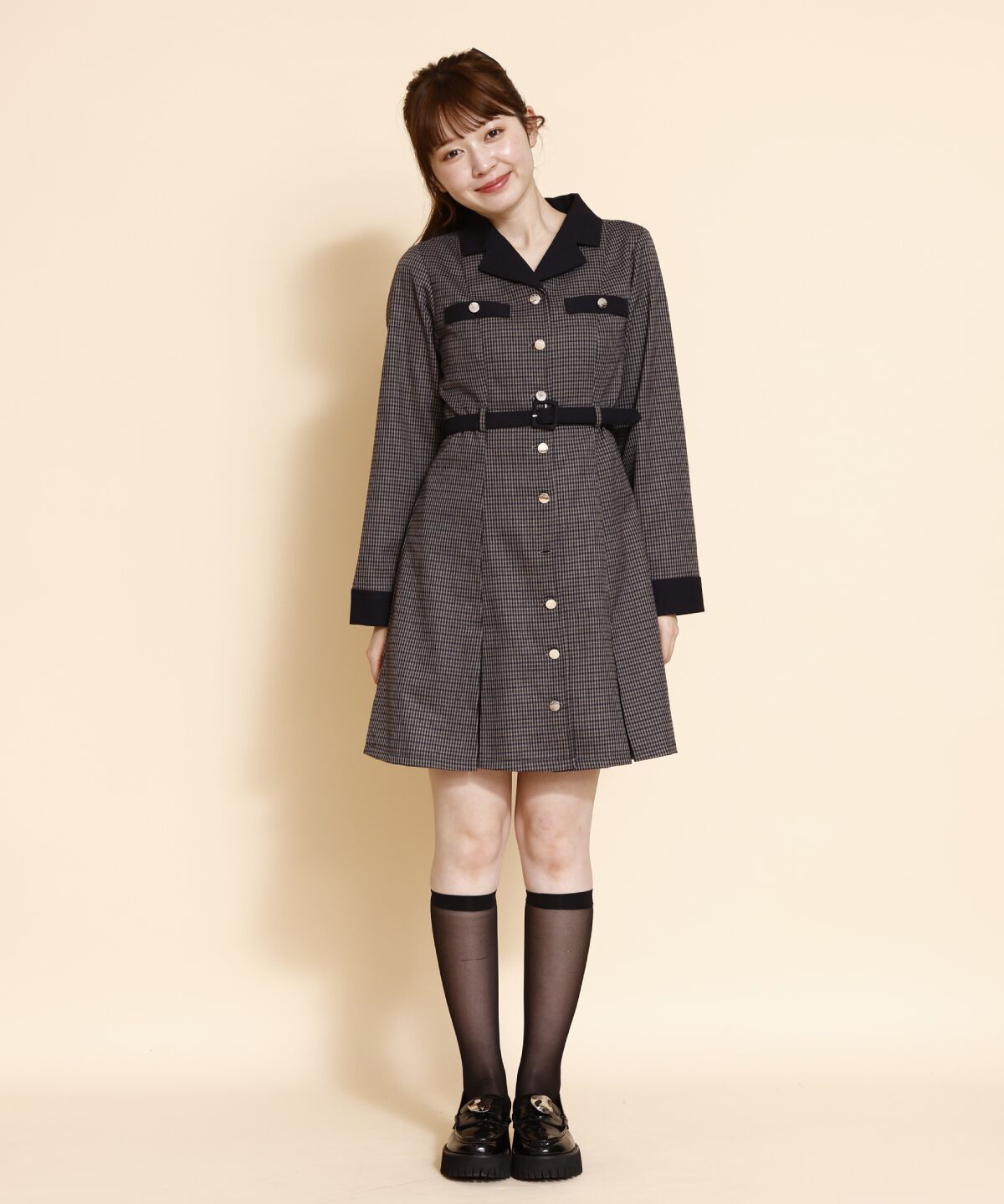 REDYAZEL「チェックバイカラーミニシャツワンピース」|ワンピース|