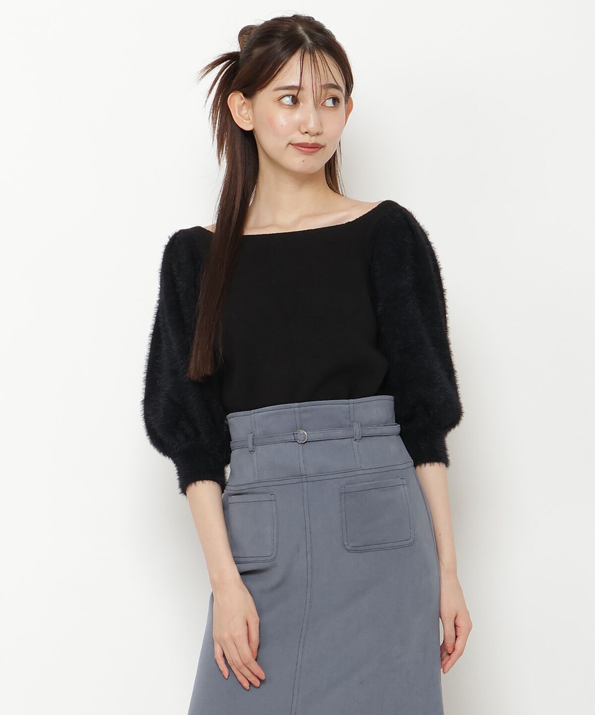 REDYAZEL「シャギースリーブニットトップス」|ニット・セーター|ブラック