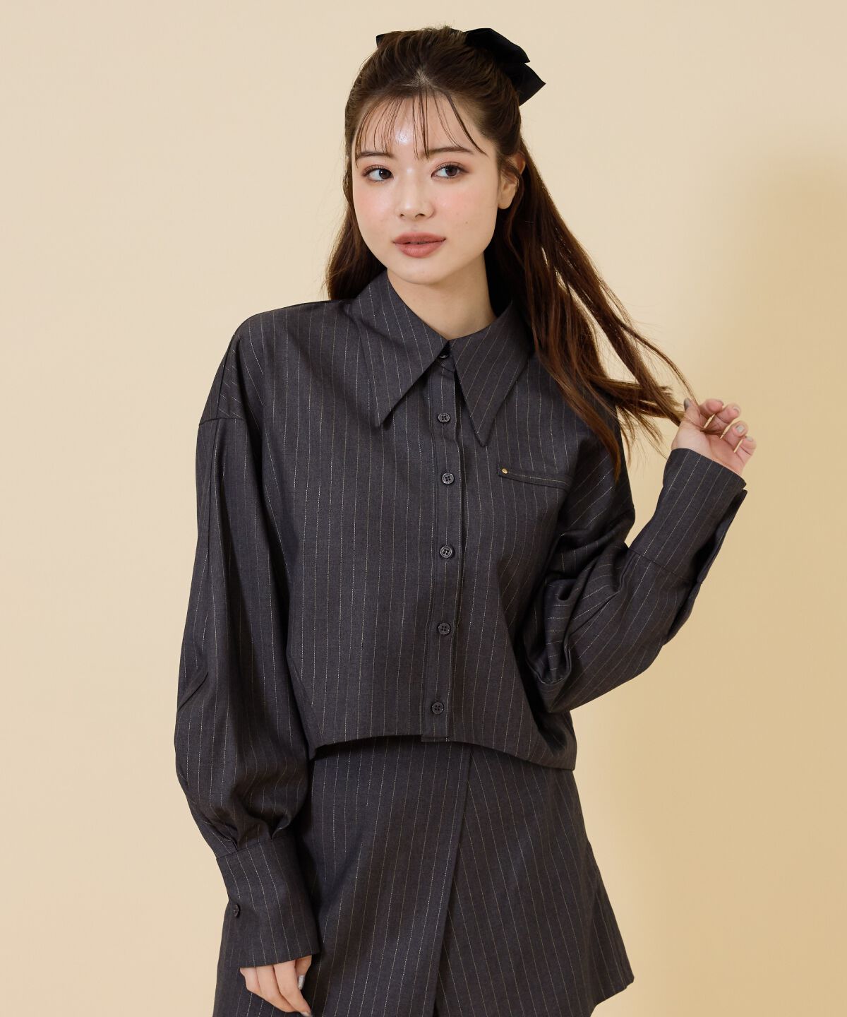 REDYAZEL「ゴールドラメストライプシャツ」|シャツ・ブラウス|グレー