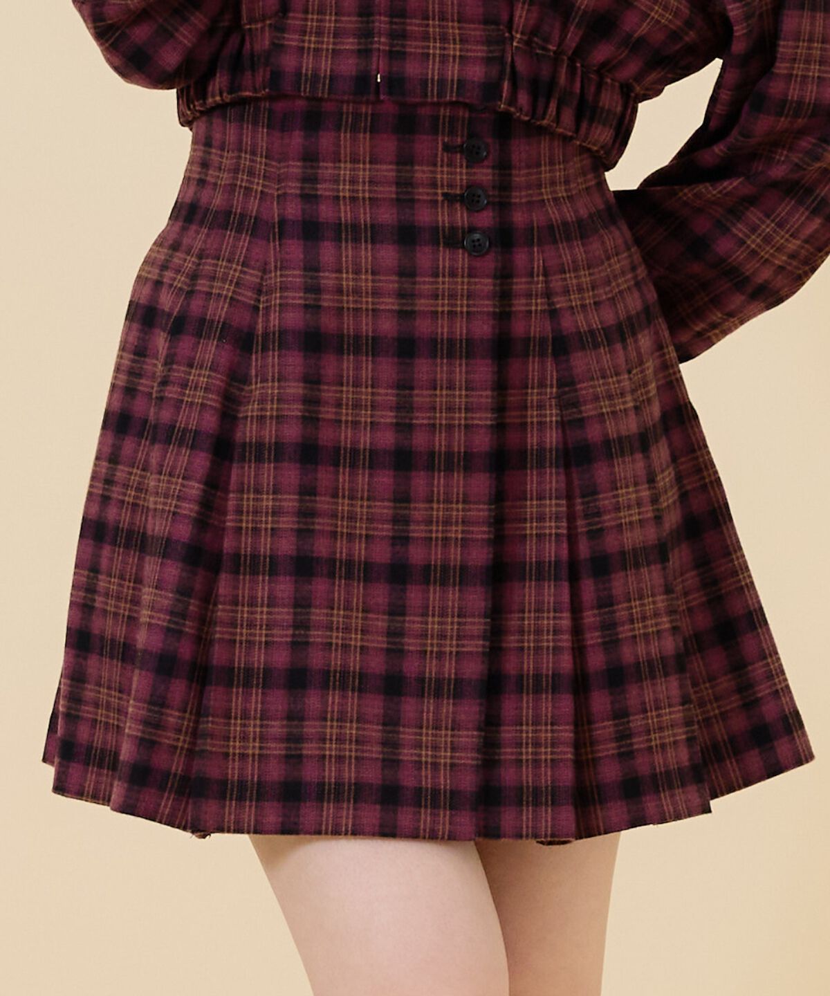 REDYAZEL「ハイウエストチェックミニスカート」|フレア|