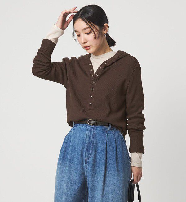 UNITED ARROWS green label relaxing「【WEB限定】＜at ease＞ワッフル フード ロングスリーブ カットソー」|Tシャツ・カットソー|DK.BROWN