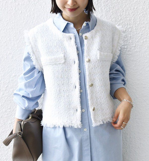 SHIPS for women「〈手洗い可能〉メタルボタンツイードニットベスト」|ベスト・ジレ|