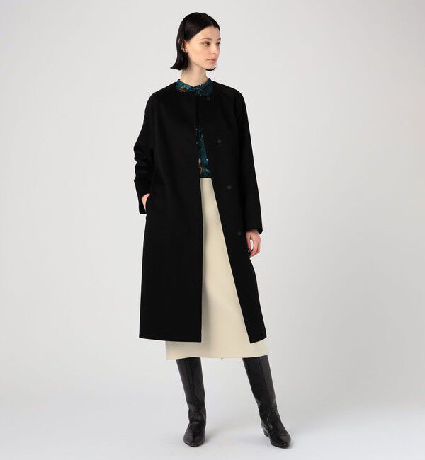 カシミヤ100 トゥモローランドコレクション　ノーカラーコート　ベルト　黒 ピュアカシミヤ ノーカラーコート（TOMORROWLAND collection）｜ルミネ