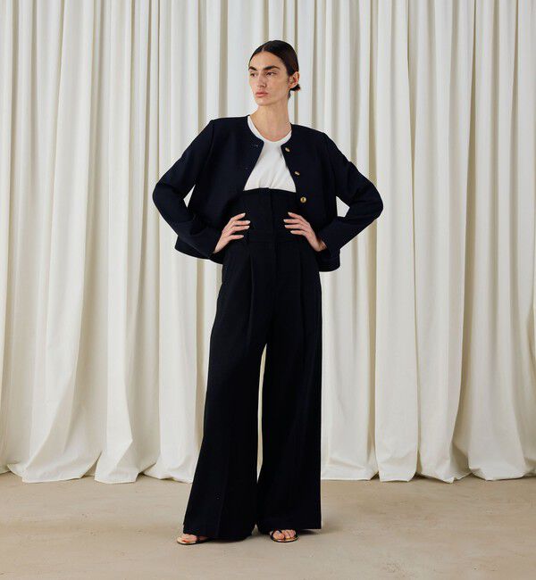 DES PRES「ウールオックスフォード クルーネックジャケット」|ノーカラージャケット|