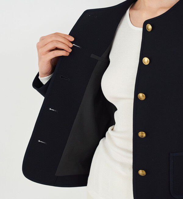 DES PRES「ウールオックスフォード クルーネックジャケット」|ノーカラージャケット|